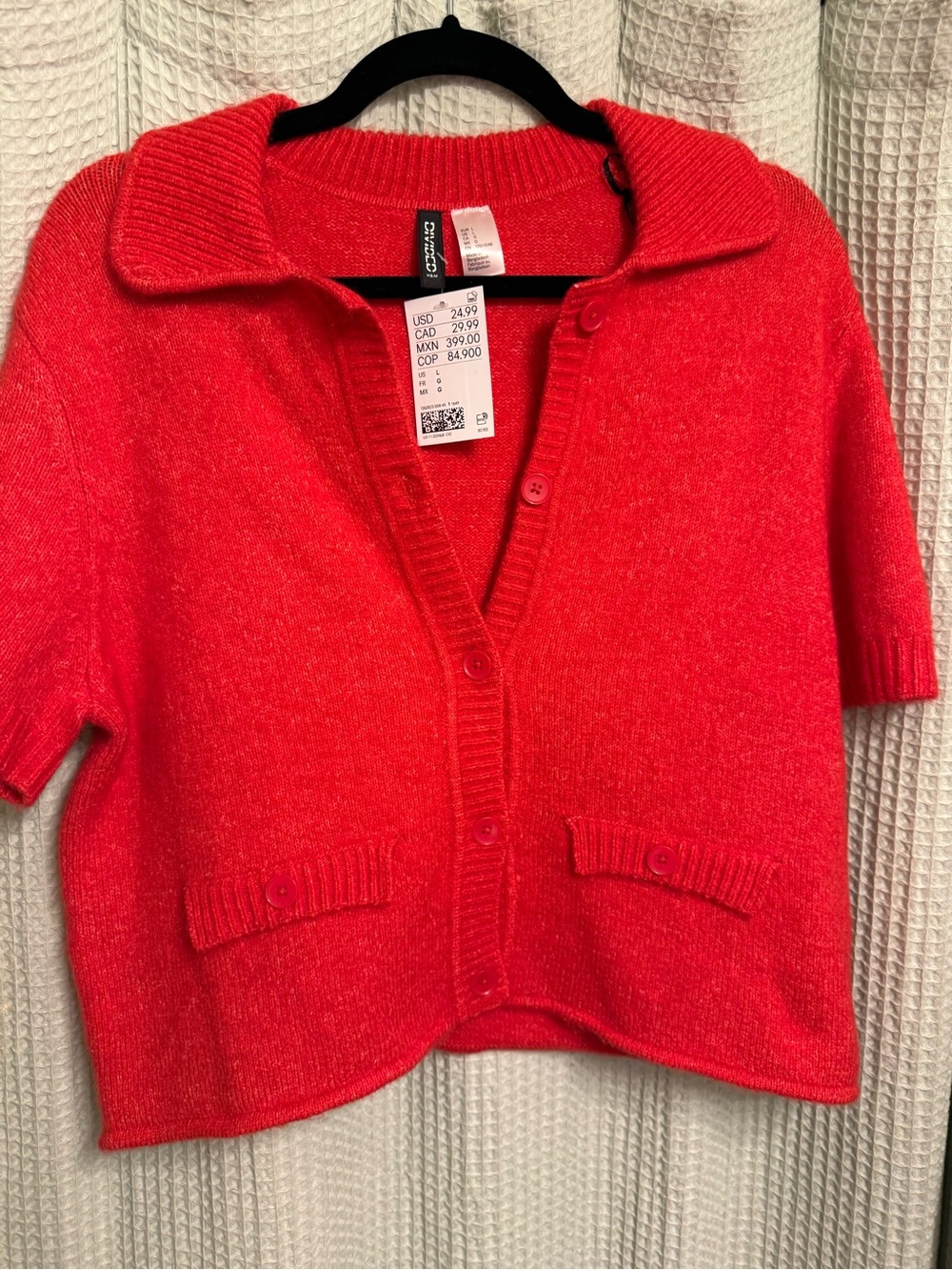 H&M Bright Red Short-Sleeve Button-Up Cardigan